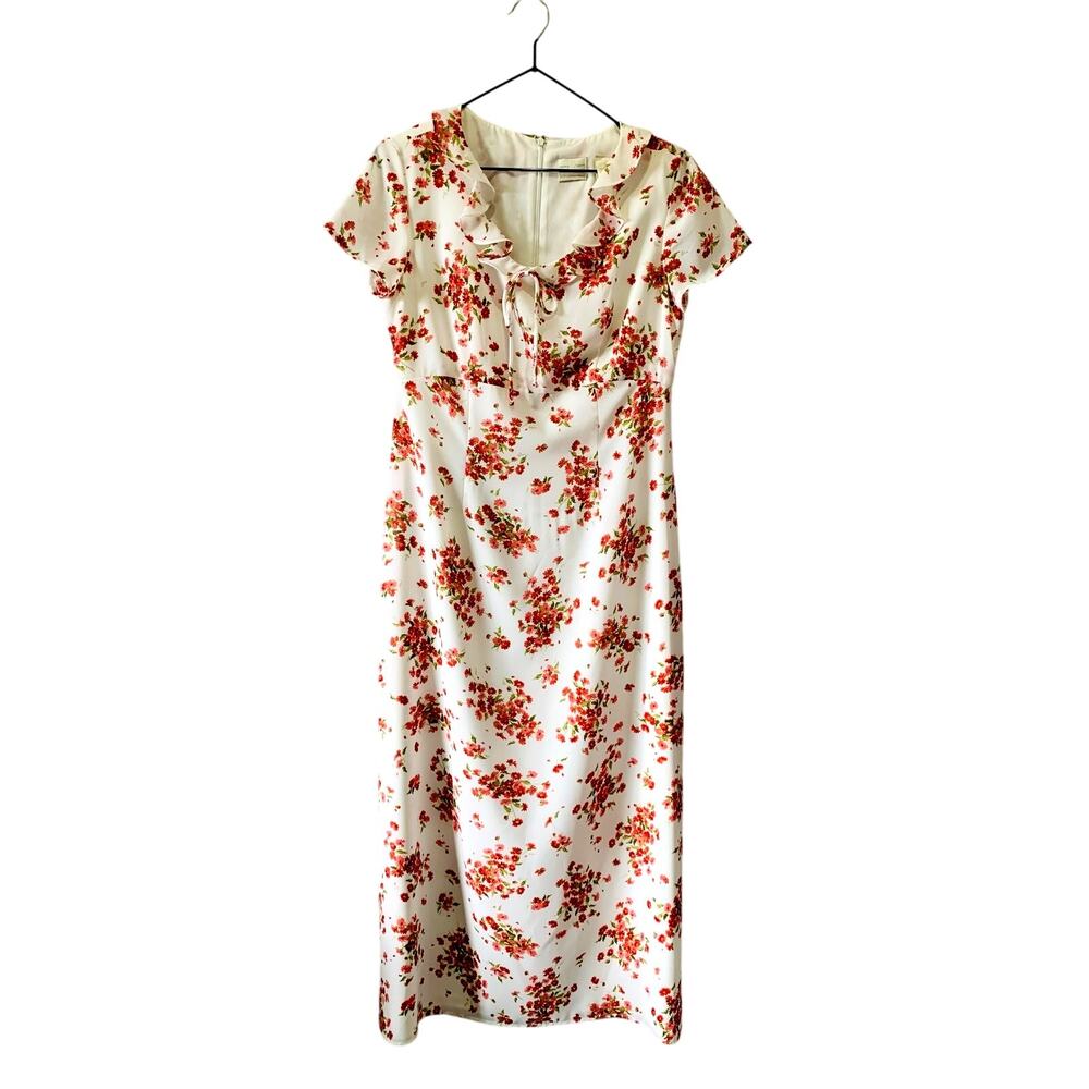 Emma James Dress Womens 6 White Floral Midi Short Sleeve Cottage Core Whimsical